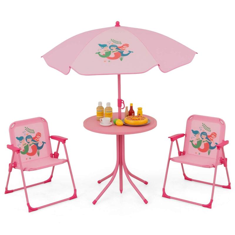 Costway Kids Picnic Table & Chair Set with 2 Folding Chairs & Height - See Details - Pink