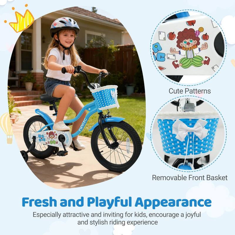 Costway 12”/14”/16”/18” Kids Bike with Training Wheels, Basket, Hand & - See Details