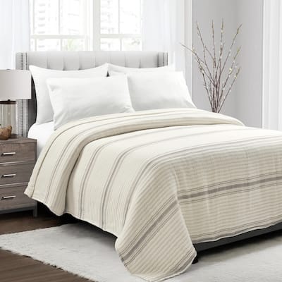 Lush Decor Farmhouse Stripe Kantha Pick Stitch Yarn Dyed Cotton Woven Quilt/Coverlet