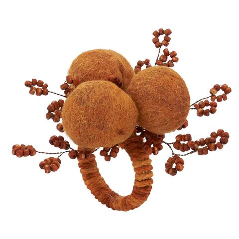 Beaded Napkin Rings With Pom Pom Design (Set of 4)
