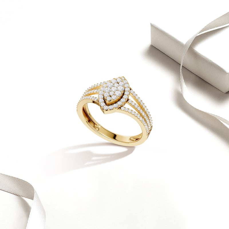 1/2ct TDW Diamond Marquise Framed Cluster Halo Engagement Ring in 10K Yellow Gold for Women