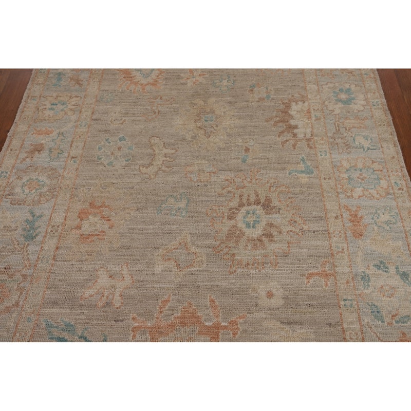 Vegetable Dye Beige Oushak Turkish Area Rug Hand-Knotted Wool Carpet - 3'10"x 5'8"
