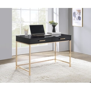 Alios Desk with Black Gloss and Gold Frame - On Sale - Bed Bath ...