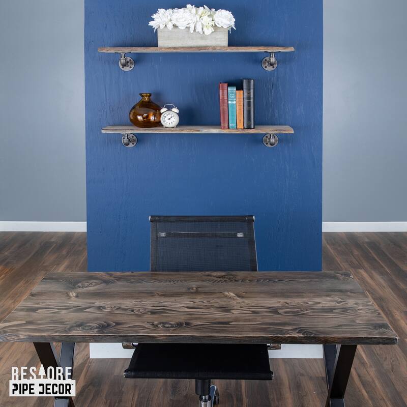 PIPE DECOR Live Edge Reclaimed Wood Shelf with Industrial Pipe Brackets, Set of 2