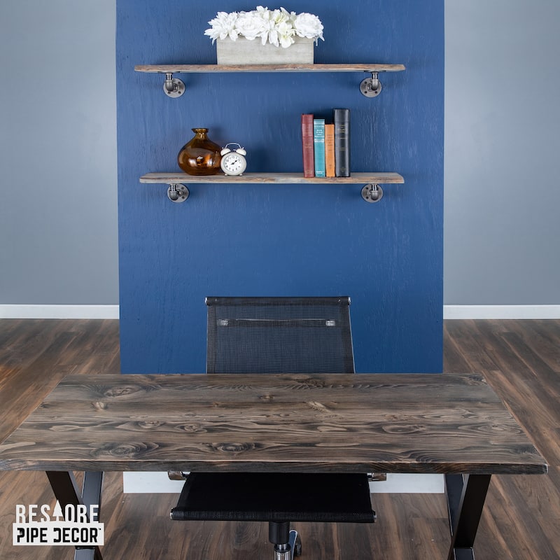 PIPE DECOR Live Edge Reclaimed Wood Shelf with Industrial Pipe Brackets