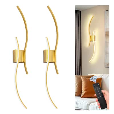 YANSUN 2-Set Dual-Wave Rechargeable Wall Light, 6000mAh Battery, Indoor Lighting, Gold Finish - 39.37*7*6.22