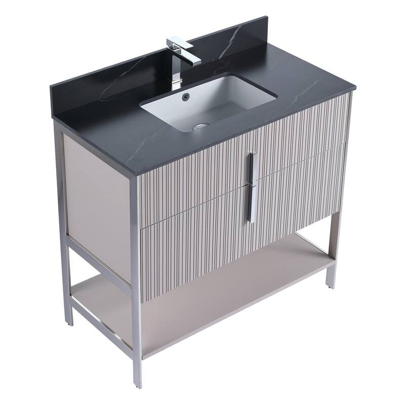 Fine Fixtures Serenity Modern Bathroom Vanity with Black Sintered Stone Top