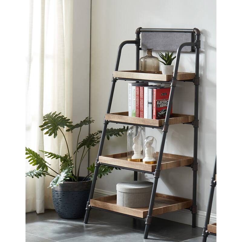 Pham Industrial Brown Metal Display Bookshelf by Furniture of America - 4 Tiers