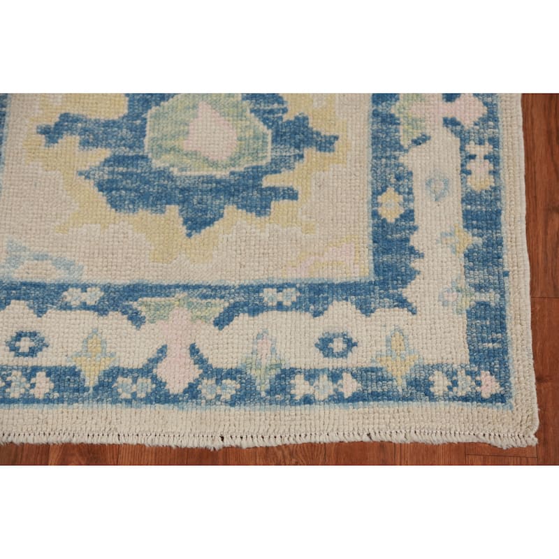 Hand Knotted Oriental 100% Wool Carpet Transitional Floral Beige & Ivories Oushak Runner Rug - 13' 8'' X 2' 11''