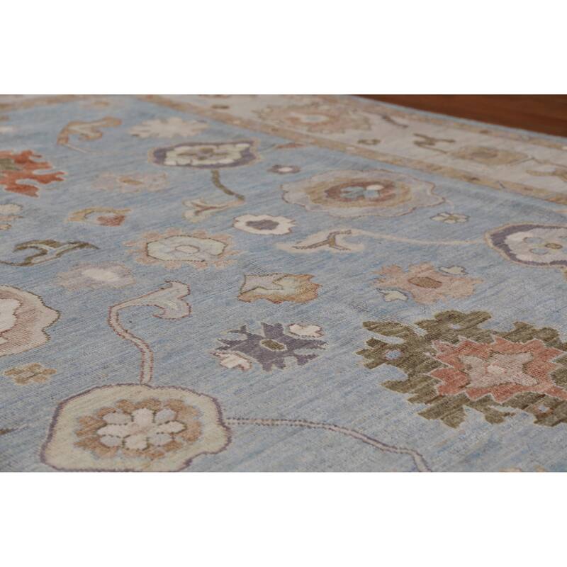 Hand Knotted Oriental 100% Wool Carpet Transitional All-Over Navy Blue & Blues Oushak Area Rug - 9' 11'' X 8' 0''