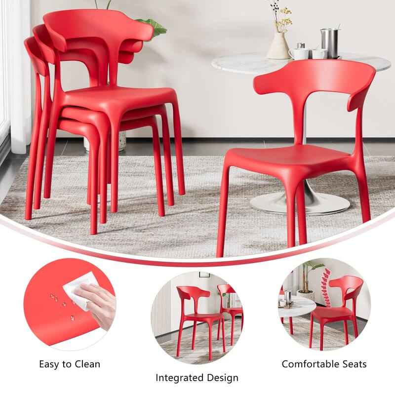 Javlergo 4-Pack Stackable Plastic Chairs for Indoor & Outdoor Use 250lb Capacity Horn Back Design Patio Dining Chairs
