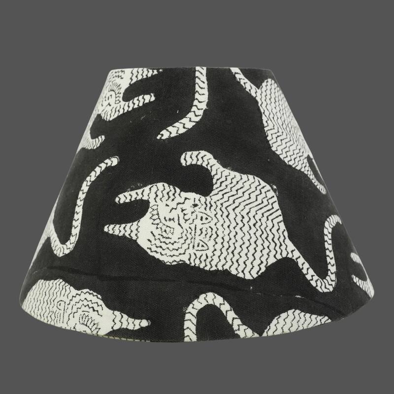 Fabdivine Musakraaj Handmade Hand Printed Duck Canvas Black Lampshade - Table Lampshade for Home Decor, Ethnic Boho Accent - 7 x 14 x 9