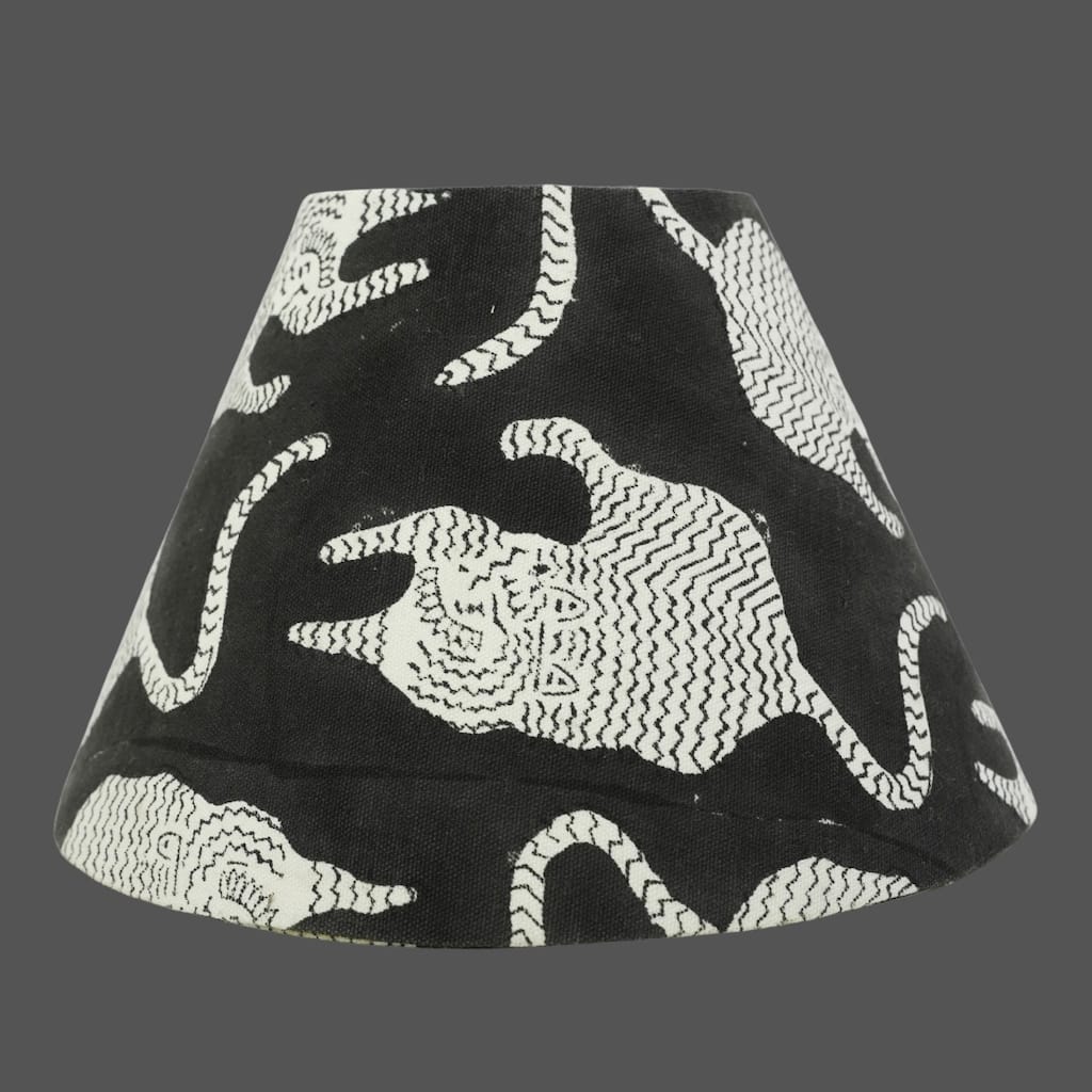 Fabdivine Musakraaj Handmade Hand Printed Duck Canvas Black Lampshade - Table Lampshade for Home Decor, Ethnic Boho Accent