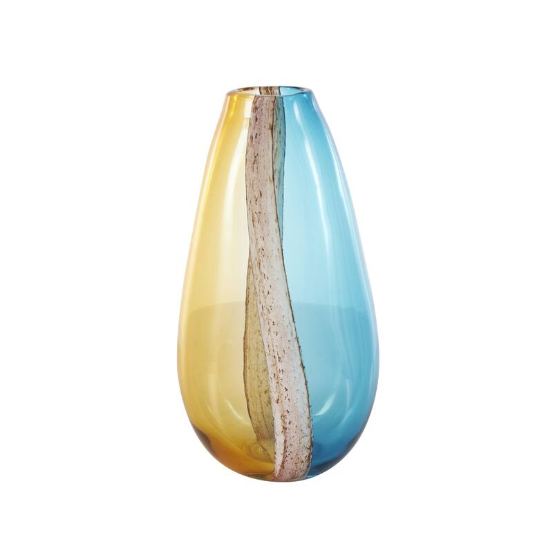 Glass Ombre Decorative Vase with Brown Textured Stripe Details - Multi Colored - Roche River Decor