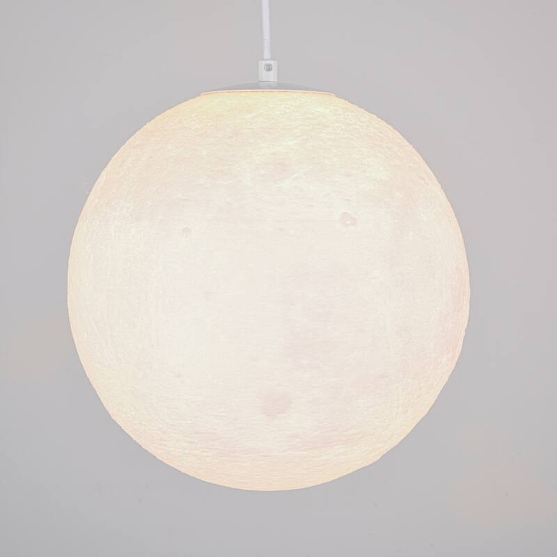 11.8" Single-Light Modern White Globe LED Pendant Hanging Light with Plastic Shade for Bedroom or Dining Room