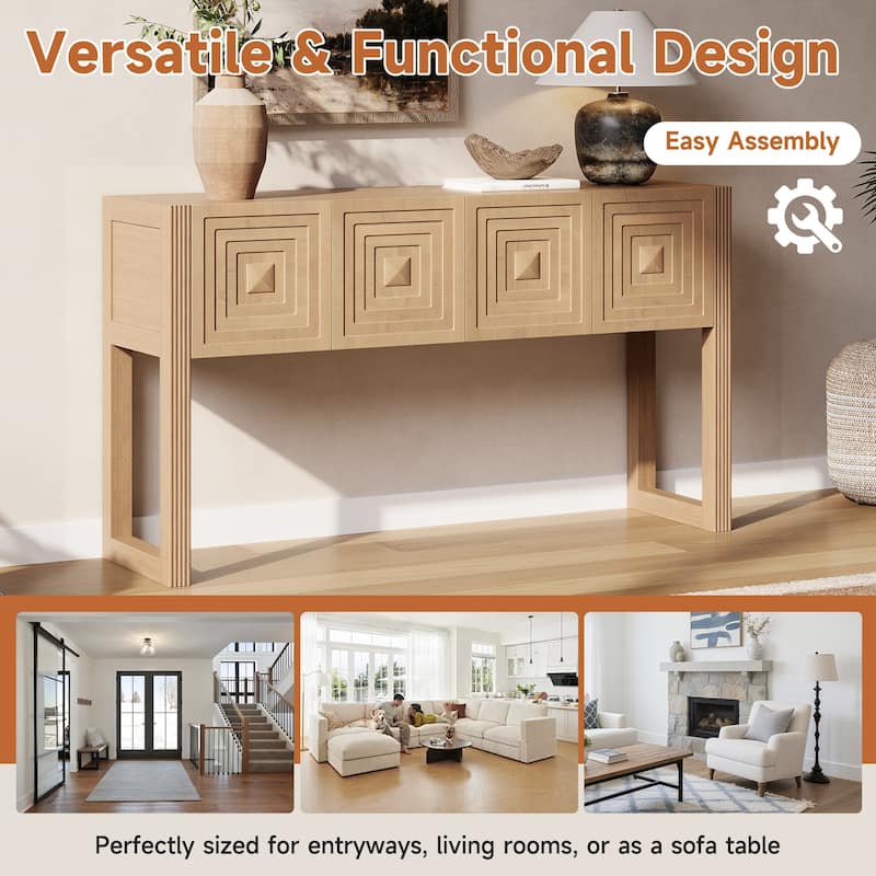 Christopher Knight Home - Modern Geometric Carved Console Table with Soft-Close Drawers & Fluted Legs for Living Room, Hallway