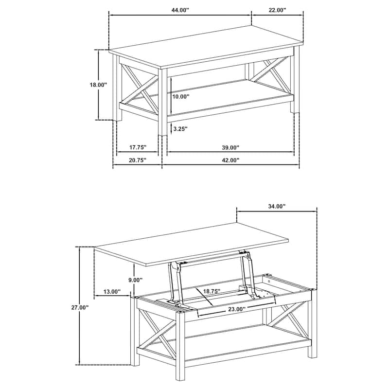 Skyview Rectangular Lift Top Coffee Table Set White