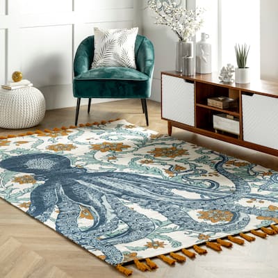 Nuloom Handmade by Thomas Paul Cotton Printed Octopus Area Rug - 2' 8" x 12' Runner