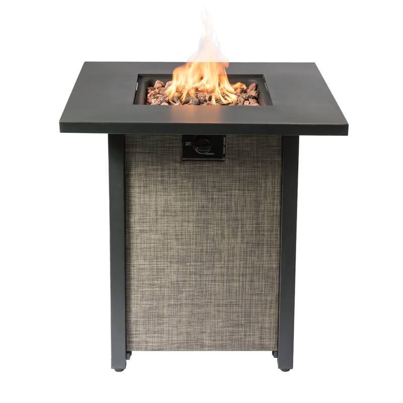 Teamson Home Outdoor 28" Propane Gas Fire Pit with Woven Textilene Base, Beige