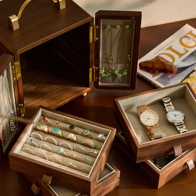 Handcrafted Black Walnut Wooden with Velvet Interior Jewelry Organizer - Ideal for Rings, Earrings & Bracelets