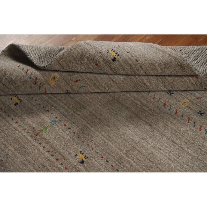 Hand Knotted Oriental 100% Wool Carpet Tribal Animal Pictorial Greys & Charcoal Gabbeh Area Rug - 7' 9'' X 5' 0''