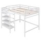 preview thumbnail 15 of 14, Full Size Loft Bed with Built-in Storage Staircase and Hanger for Clothes, White - Solid Pine Wood Frame, Maximized Space