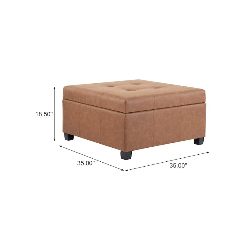 Roomfitters 35" Square Faux Leather Storage Ottoman with Lift-Top, Upholstered Footrest Bench for Living Room or Bedroom