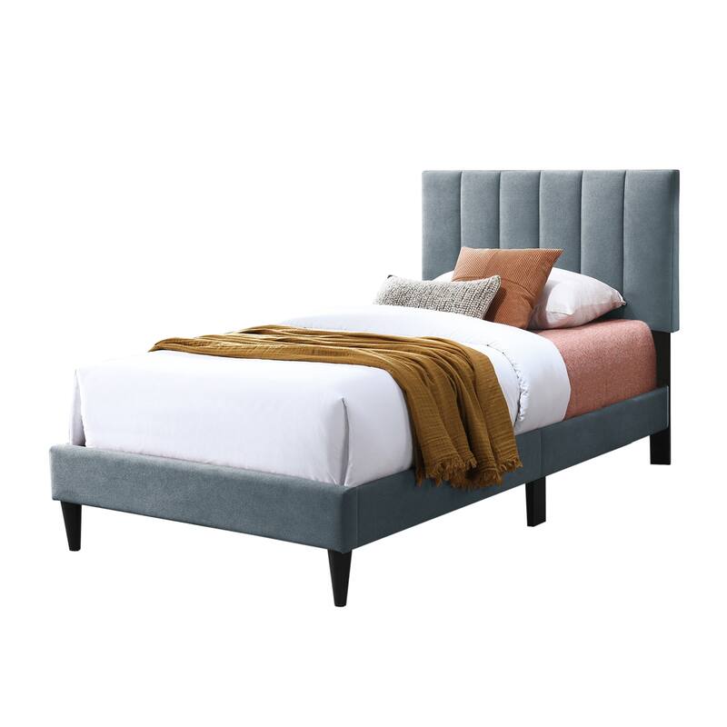 Brushed Linen Fabric Adjustable Headboard Twin Bed with Channel Tufting Design - Gray