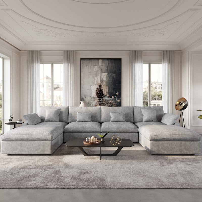 156" Convertible Modular Sectional Sofa Couch, Modern U Shape Minimalism Sofas Couches with Pillows