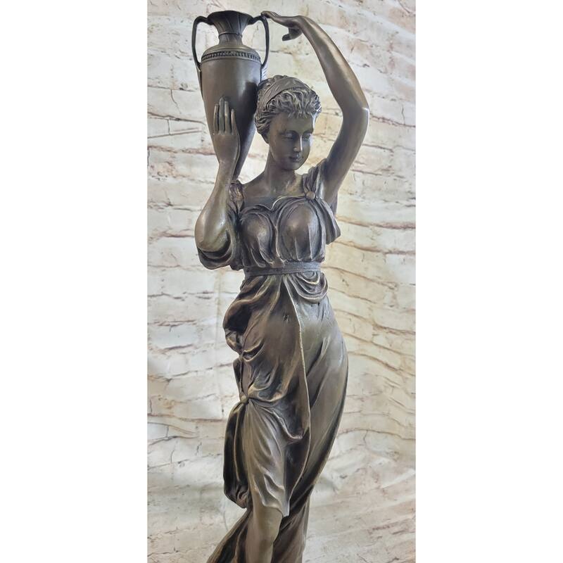 Bronze Statue Sculpture Of Clical Roman Woman Water Carrier On Marble Base