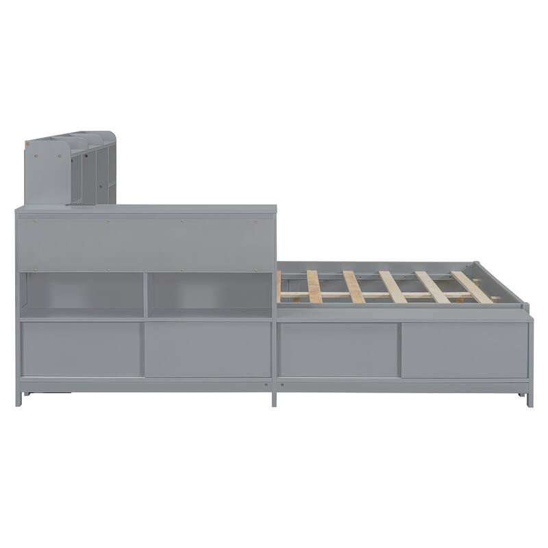 Full Size Wooden Platform Bed with Storage Headboard, Integrated Desk, Nightstand, and USB Ports for Modern Living