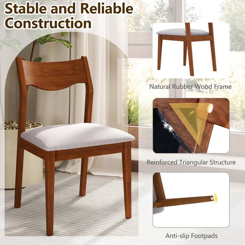 Gymax Wooden Dining Chair Set of 2 w/ Rubber Wood Frame Wide Padded