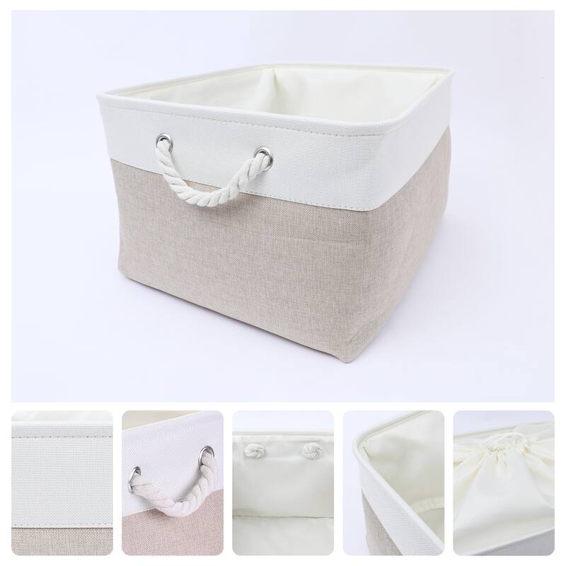 Storage Cube, Fabric Storage Bin with Handles for Closet, 1 Pack Storage Basket for Organizing Clothes Books - White/Khaki - 18*14*10in