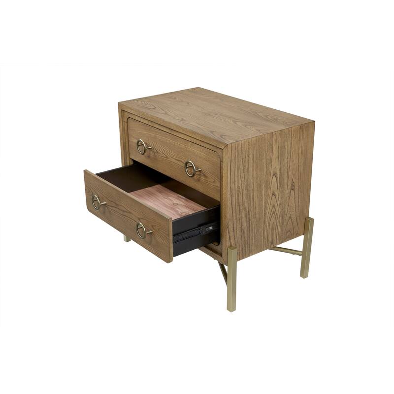 2 Drawer Nightstand with USB in Latte Finish with Metal Base