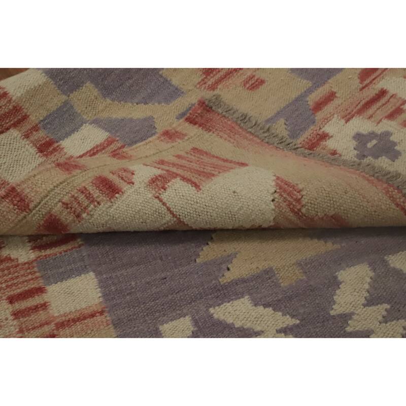 Hand Woven Oriental 100% Wool Carpet Southwestern Tribal Purples Kilim Runner Rug - 6' 1'' X 2' 2''