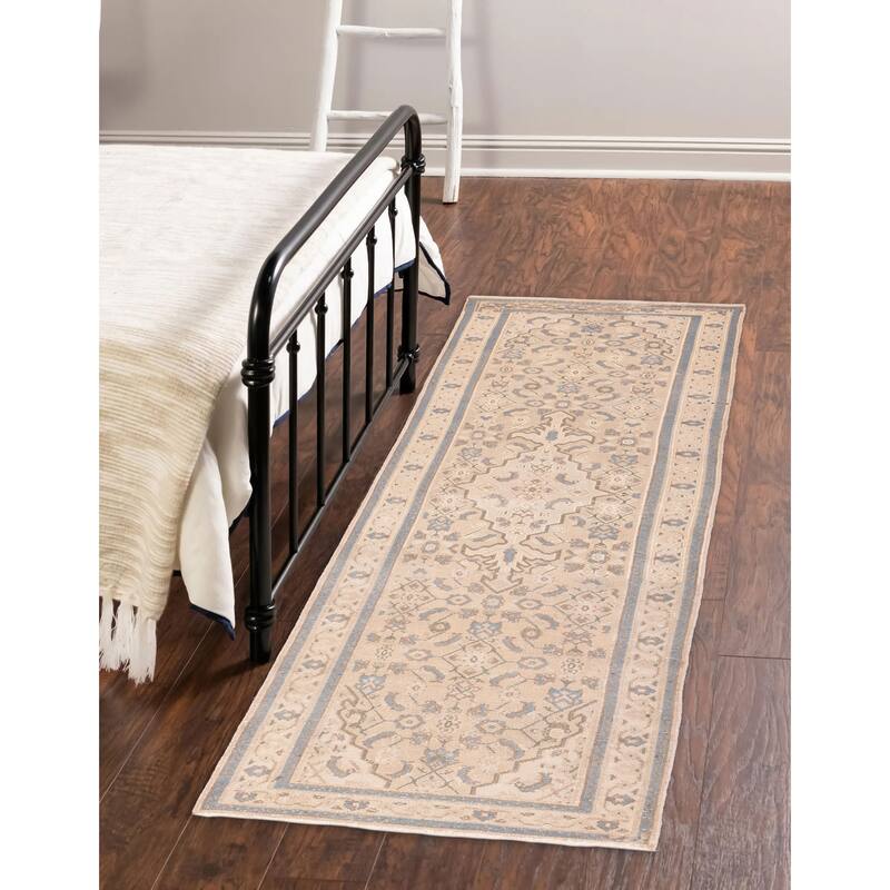 ECARPETGALLERY Hand-knotted Antalya Vintage Khaki Wool Rug - 3'2 x 9'10