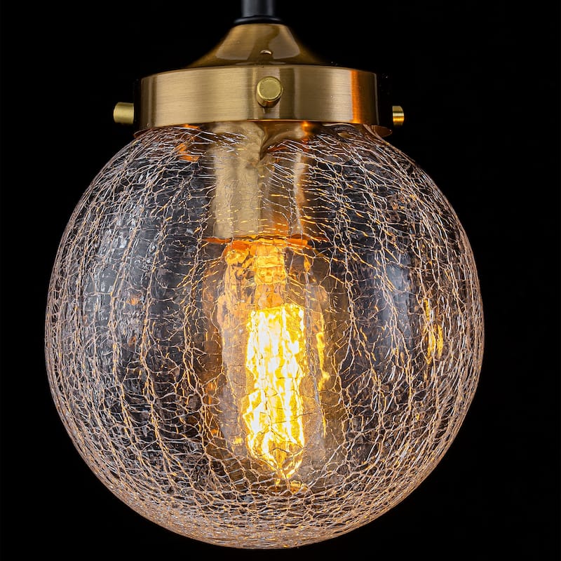 5-Light Crackled Glass Globe Linear Island Pendant Light Modern - Dia.38.19-in