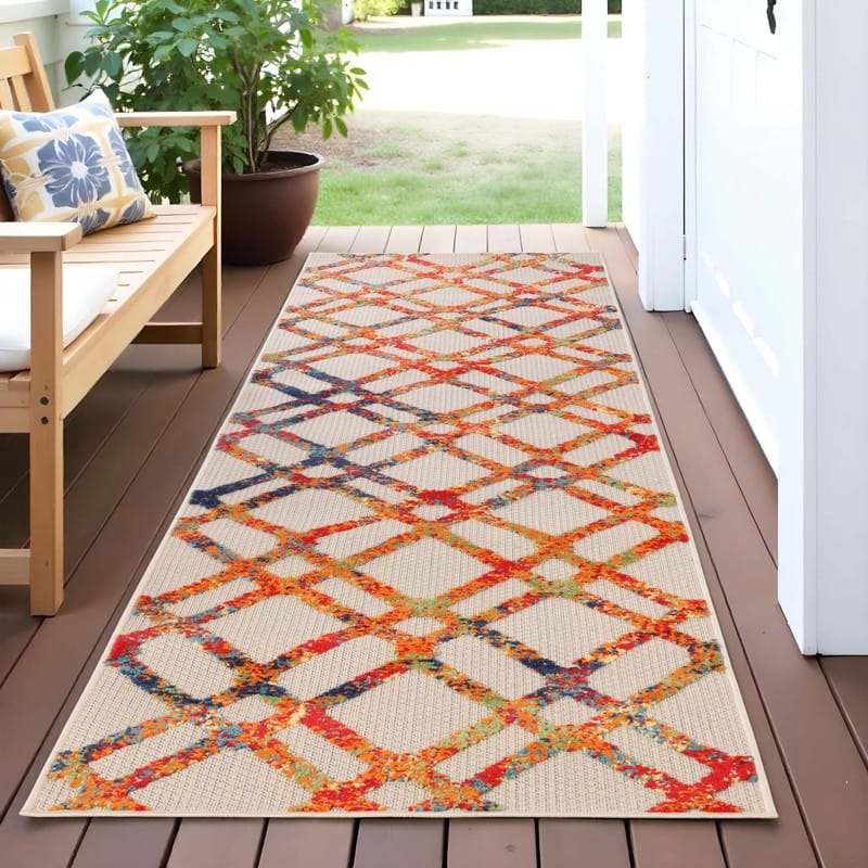 Superior Modern Geometric Abstract Indoor Outdoor Area Rug - 2'3" x 12' - Cream