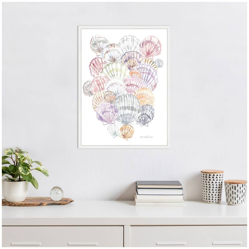 Kate and Laurel Sylvie Pale Pastel Shells Framed Canvas by Patricia Shaw