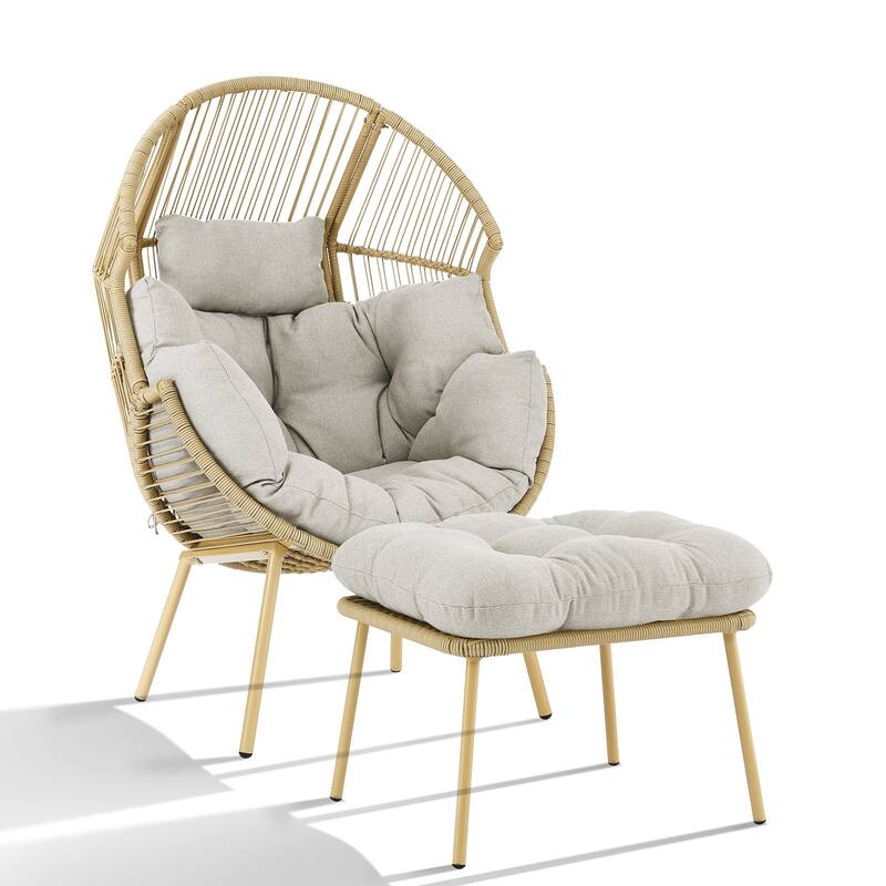 Outdoor Wicker Egg Chair with Ottoman Set