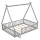 preview thumbnail 6 of 40, Full Size Teepee Tent-Shaped Floor Bed with Guardrails and Slats, No Box Spring Required