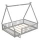 preview thumbnail 17 of 49, Tent-shaped Floor Bed with Fence & Door,Wooden Montessori Bed for Kids