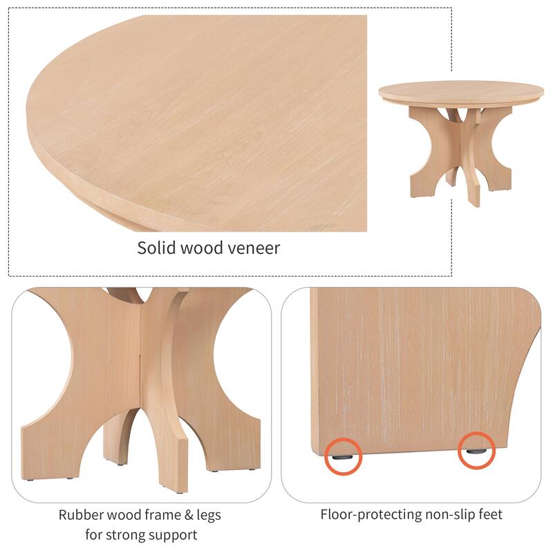 5-Piece Rustic Round Dining Table Set with 3 Upholstered Chairs and Curved Bench, Wood Farmhouse Kitchen Furniture