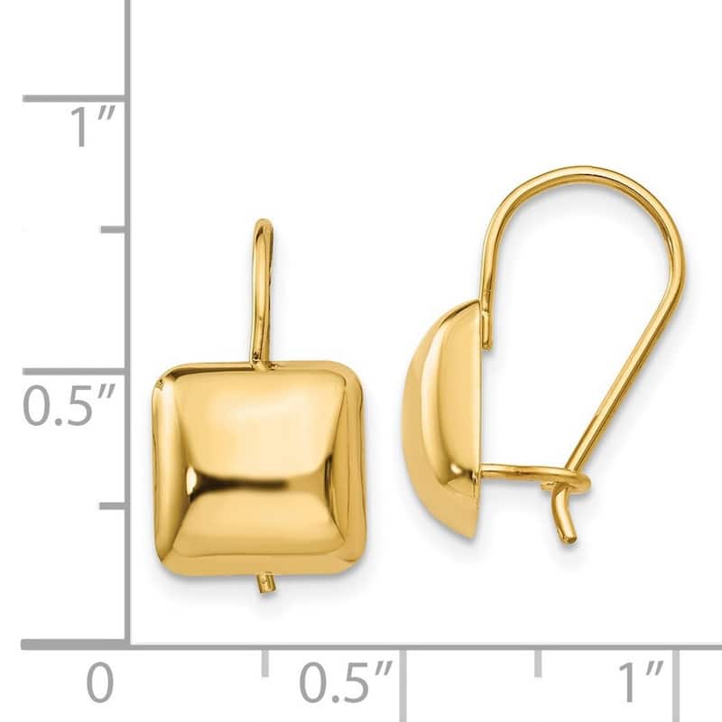 Curata 14k Yellow Gold Polished 9.5mm Puffed Square Kidney Wire Earrings