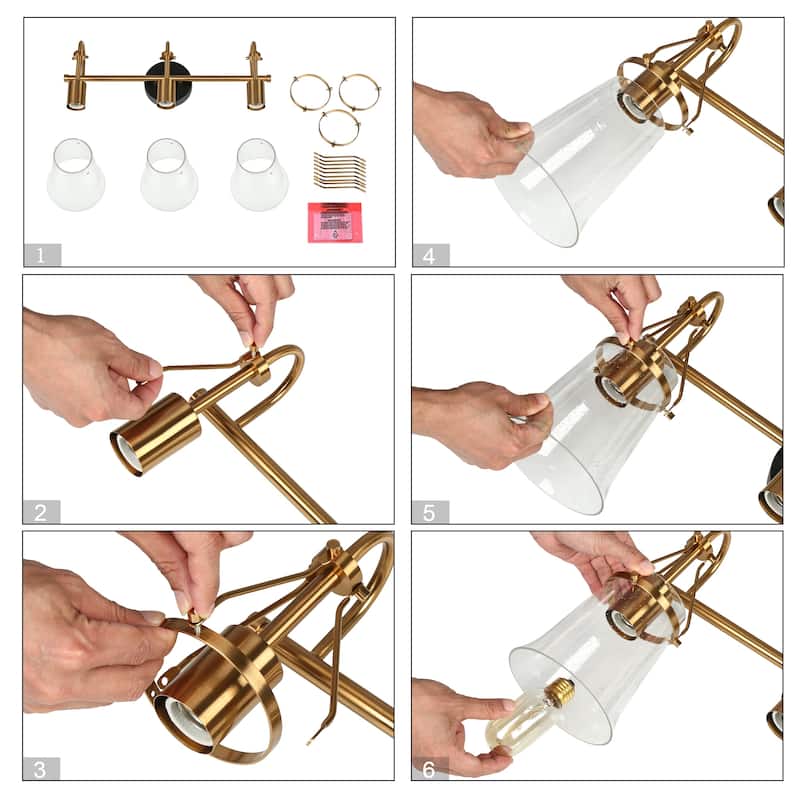 Haye Modern 3-Light Glass Bathroom Vanity Lights Gold Black Wall Sconces - L 22" x W 6.7" x H 13.8"