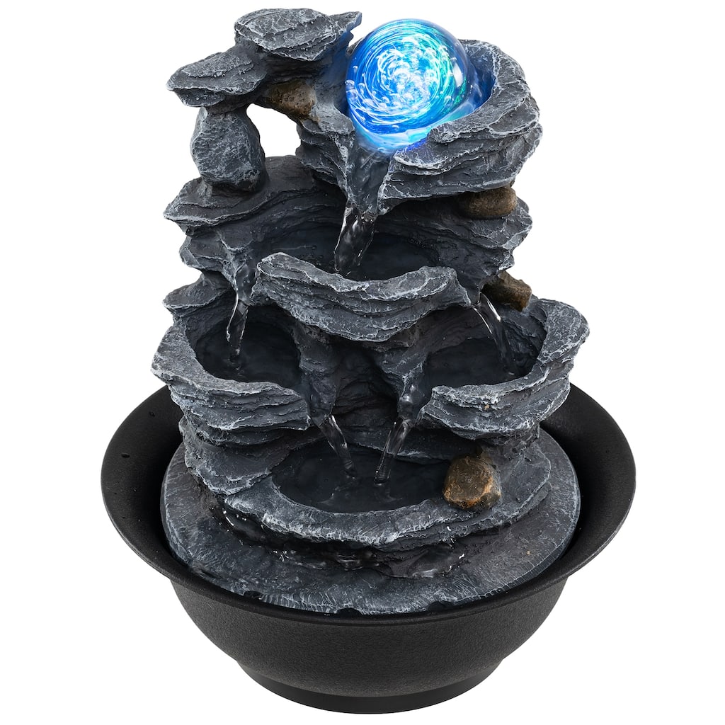 Gymax Tabletop Water Fountain w/Rolling Crystal Ball Color-Changing