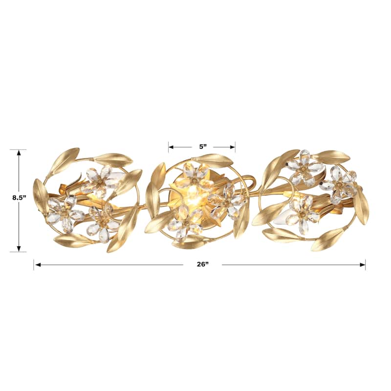 Marselle 3 Light Antique Gold Sconce - 26"W x 8.5"H x 6.5"D