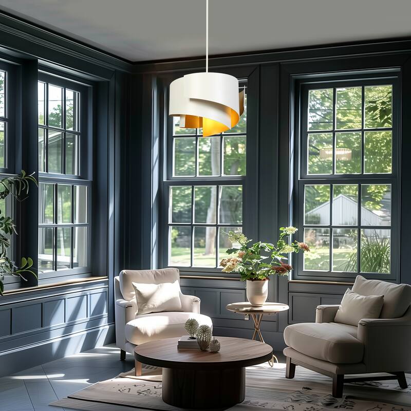 Modern Unique 3-Light Chandelier White Gold Spiral Design Large Pendant for Kitchen Dining Room - 15.8 " × 9.8 "