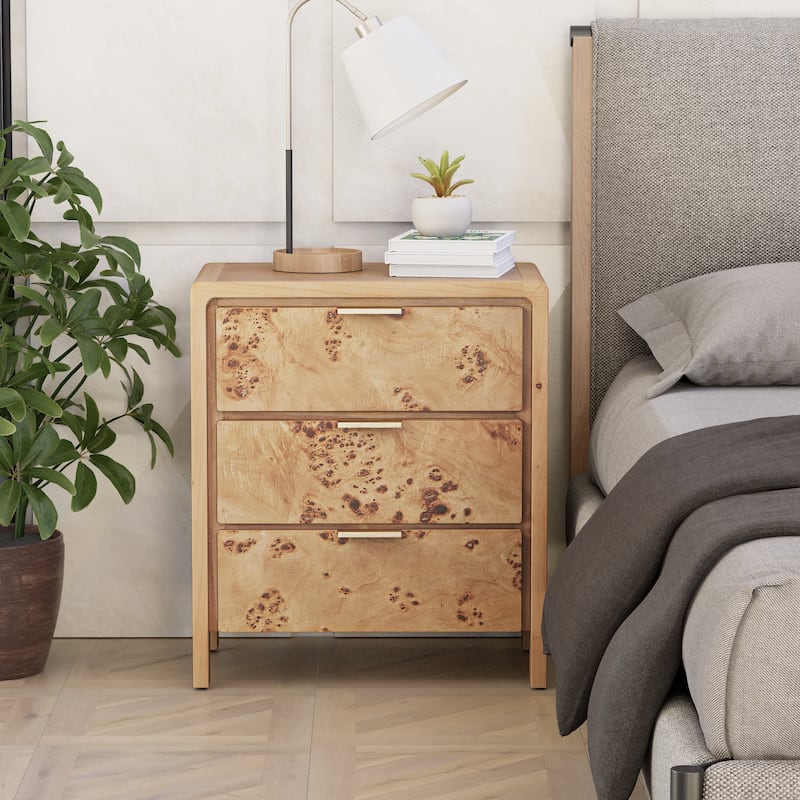 COZAYH Fully-Assembled Farmhouse Nightstand, Rustic Distressed Wood Retro Accent Dresser, Chest of Drawers,Boho - 3-drawer-Natural