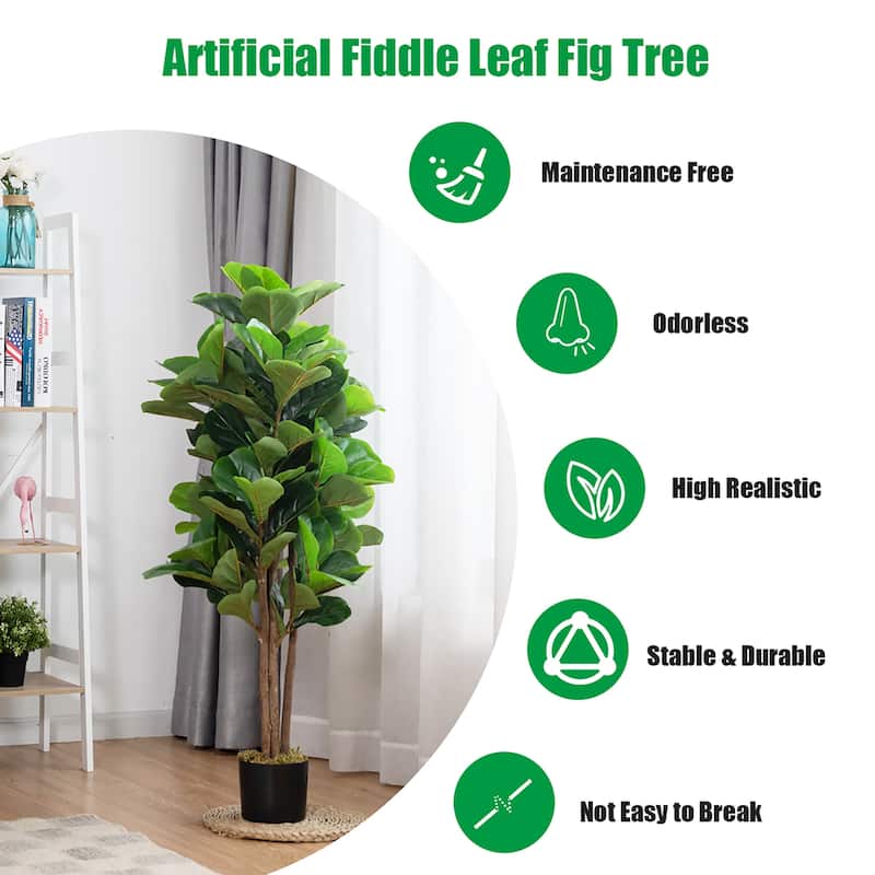 4 FT Fake Fiddle Leaf Fig Tree Artificial Tree Greenery Plants - 4 FT